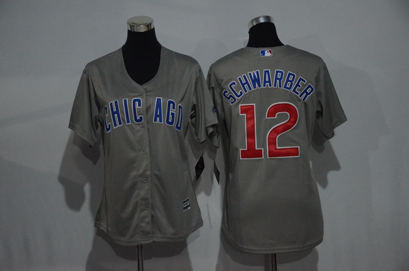 Womens 2017 MLB Chicago Cubs #12 Schwarber Grey Jerseys